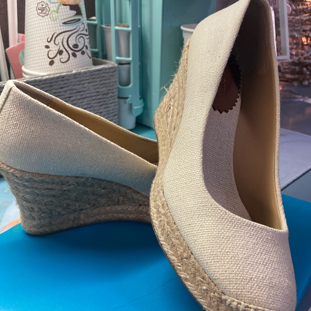 J.Crew Espadrille Wedges in Metallic canvas.